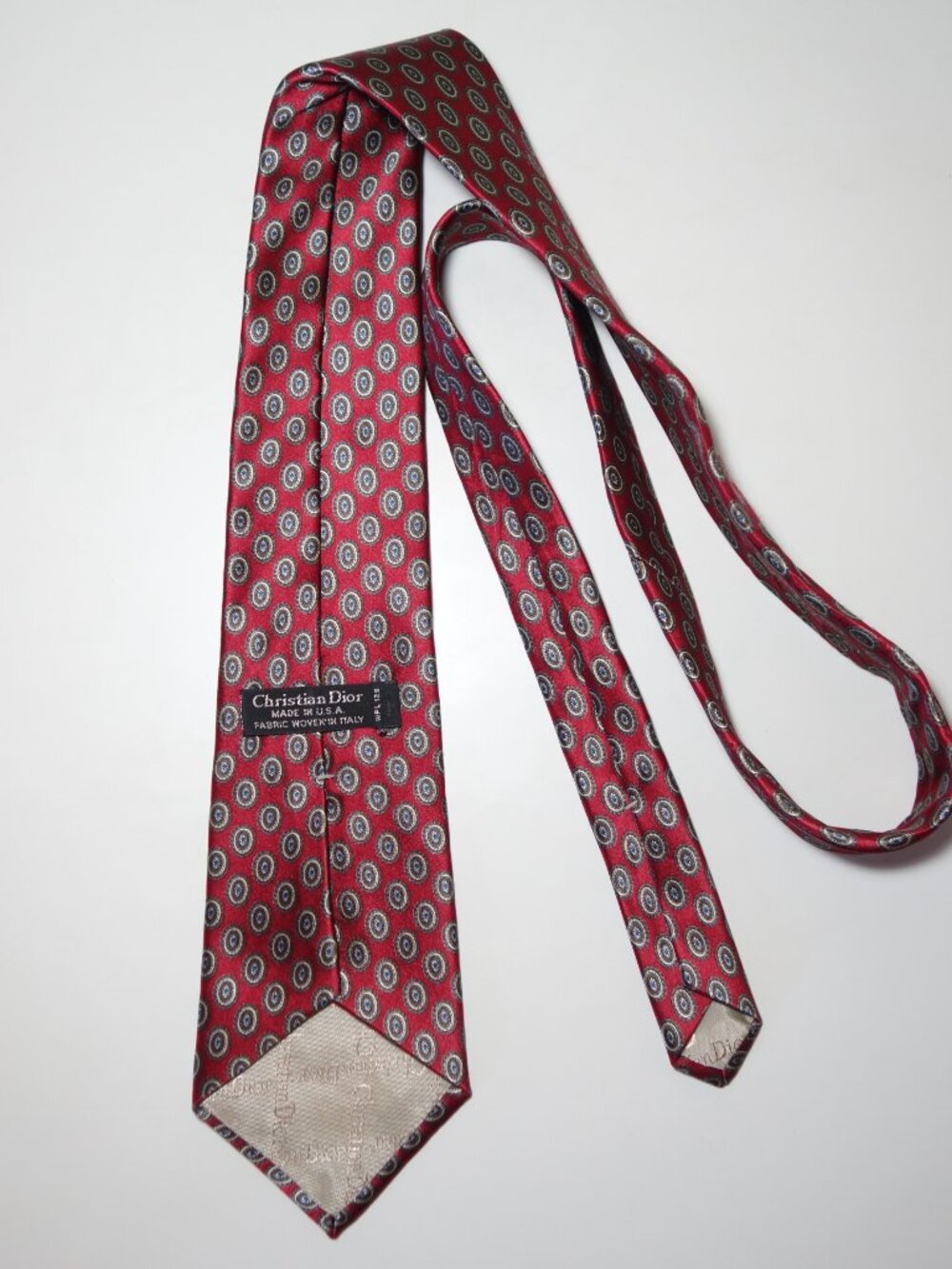 Vintage Christian Dior Silk Tie Made In USA w/ Blue & White Foulard Pattern - Picture 5 of 7